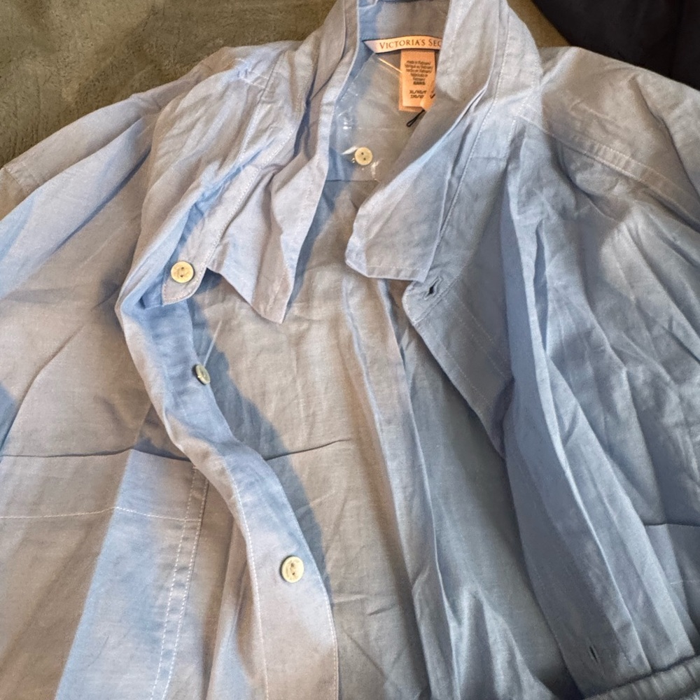 Victoria's Secret Light Blue Button-Up Shirt + Pants